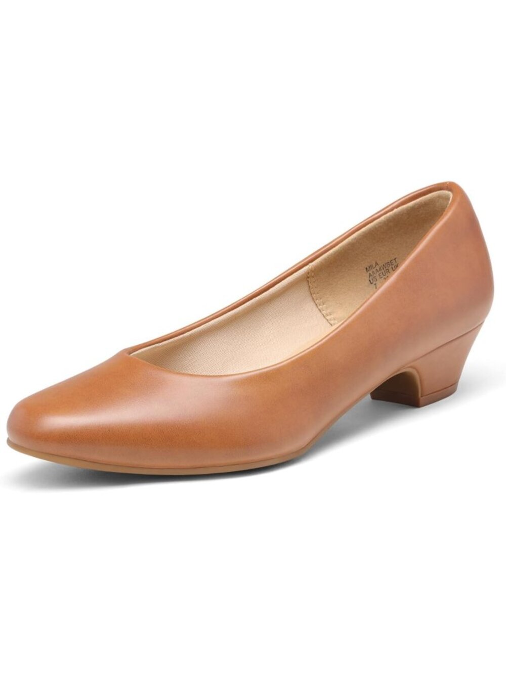 Dream Pairs Women's Tan Pu Round Toe Low Chunky Block Heel Pump Dress Shoes
